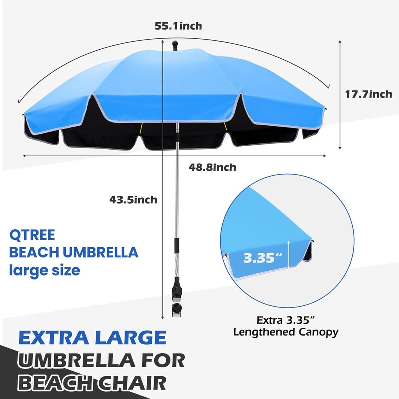 QTREE intelligence Umbrella 360°Adjustable Protection Stroller, 48.8" beach chair umbrella with clamp, high UV protection. 3 Adjustable areas 180°+360° for fishing, golf, beach, camping (chair not included) - Image 2